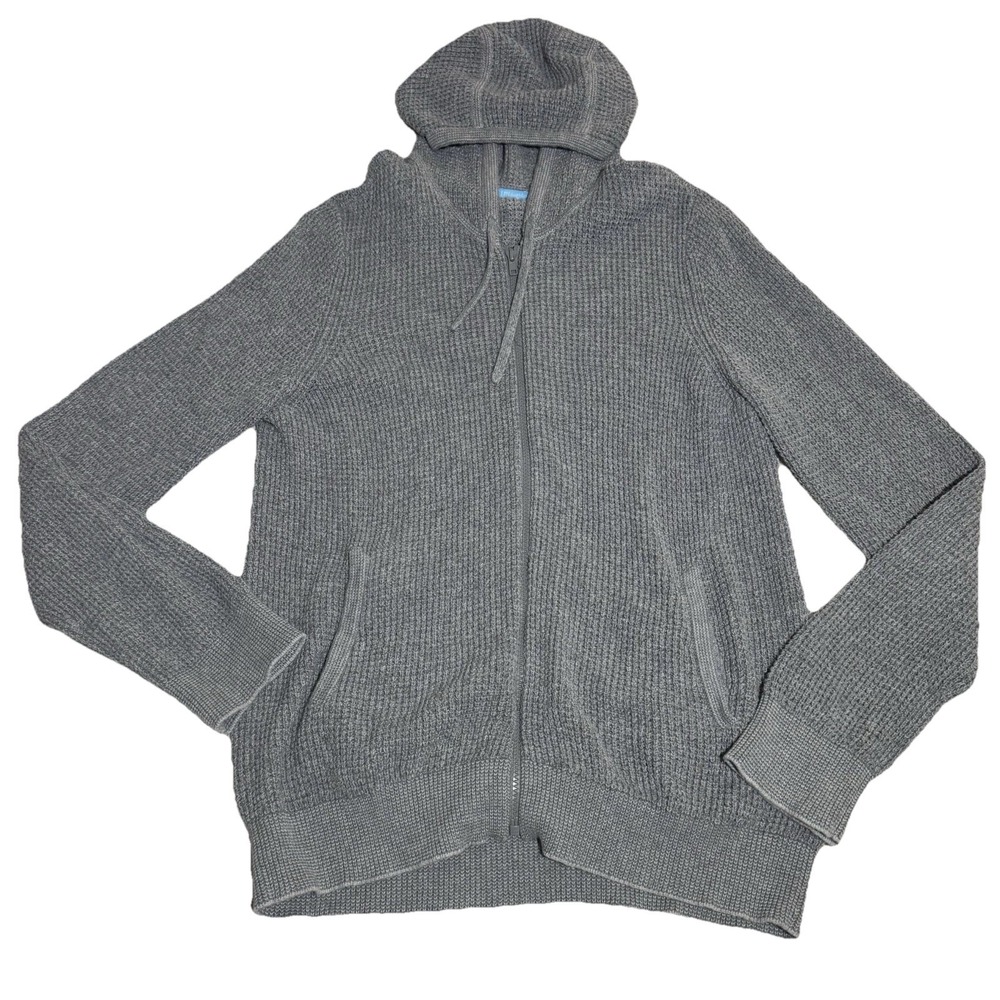 J. McLaughlin Gray Waffle Knit Zip Hoodie Sweater Womens Large Cozy Coastal